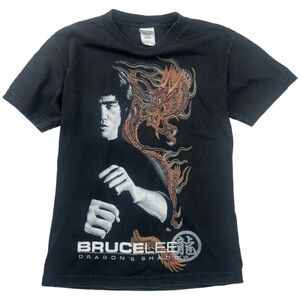 Vintage 90s Bruce Lee Dragons Shadow Black T-Shirt Size Medium Y2K